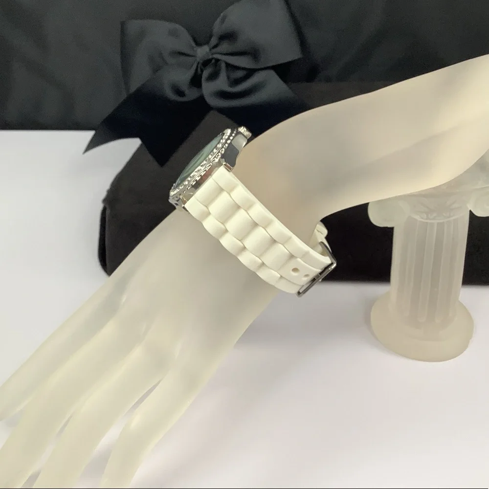 Accutime White Rhinestone Silicone Quartz Watch - Picture 12 of 14